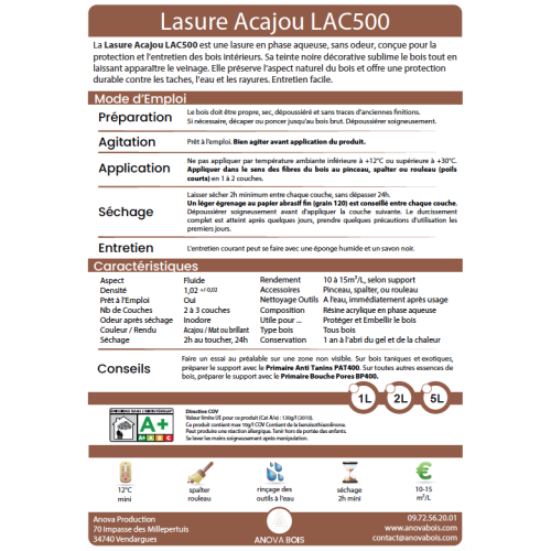 Lasure Acajou pour Bois Intérieur – LAC500