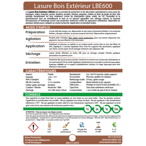 Lasure Bois Extérieur Haute Protection LBE600